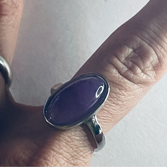 New Sterling Silver Long Oval Purple Amethyst Oblong Artisan Handmade Ring - Picture 14 of 17